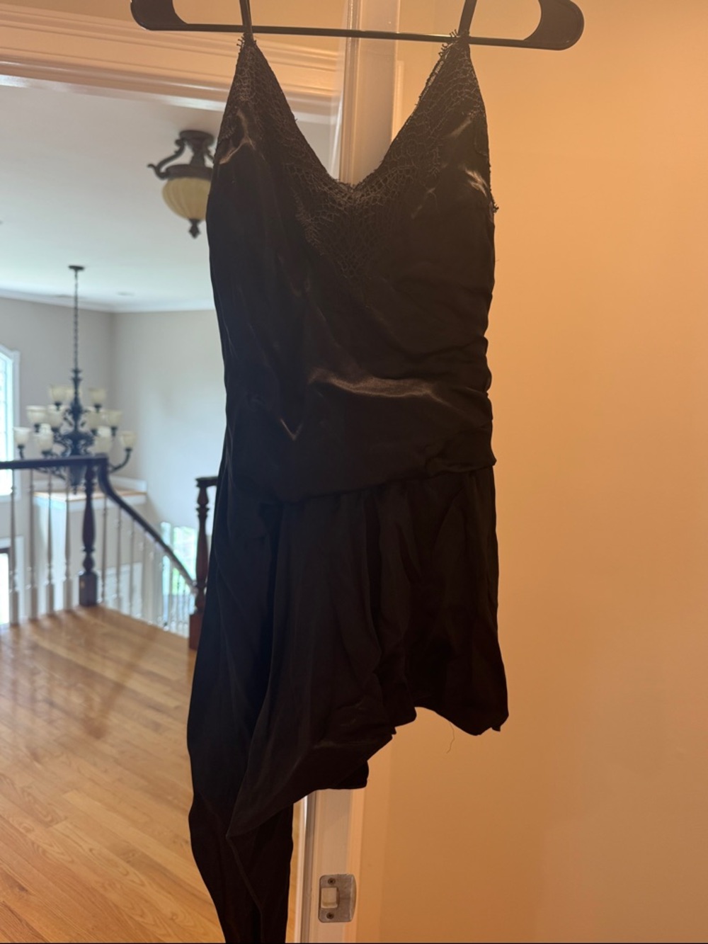 Zara Black Asymmetrical Lace-Trim Slip Dress romper shorts xs nwt